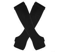 Guantes largos de punto a rayas sin dedos para mujer con cobertura de codo para otoño e invierno, mezcla de algodón y poliéster para estilo casual y urbano (talla negro)