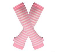 Guantes largos de punto sin dedos para mujer con patrón de rayas, manoplas hasta el codo, mezcla de algodón y poliéster para estilo urbano y Y2K (talla rosa)