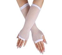 Guantes largos de rejilla, Blanco calentadores de brazos sin dedos, guantes de malla para disfraces, accesorio punk para disfraces para mujeres y niñas, suministros para fiestas nocturnas
