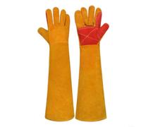 Guantes largos de soldadura de 60 cm, de cuero vacuno grueso, resistentes al calor, con manga extendida para soldadura, barbacoa y trabajos de chimenea, color amarillo