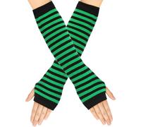 Guantes largos sin dedos a rayas para hombre, guantes largos de muñeca para mujer, guantes a rayas para hombre y mujer, calentadores cálidos para las vacaciones, accesorios para (negro, talla única)