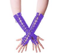 Guantes Largos Sin Dedos Unisex, Guantes De PVC Con Cordones, Aspecto Mojado, Guantes De Cuero Para Mujer, Baile En Barra, Guantes Hasta El Codo, Rojo Y Verde,Púrpura,L