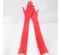 Guantes largos transparentes de satén para mujer, fiesta de noche, formal, club, actuación, protección solar para ciclismo al aire libre, conducción, guantes largos transparentes negros (rojo)