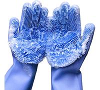 Guantes lavavajillas de silicona, guantes de goma reutilizables para fregar la vajilla, guantes de limpieza con esponja y estropajo para tareas domésticas, baño, cocina, coche, mascotas 1 par de 34