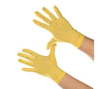 Guantes ligeros de patinaje artístico con tela de poliéster y elastano de secado rápido y diamantes de imitación limpios para competición y uso diario (amarillo)
