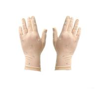 Guantes ligeros de patinaje artístico hechos de mezcla de poliéster y elastano con ajuste elástico y ribete de diamantes de imitación para movimiento (caqui)