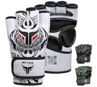 Guantes MMA Hombre y Mujer - Diseño de Palma Abierta Transpirable guantillas MMA Sparring con Soporte de Muñeca para Kickboxing, Muay Thai, Pelea en Jaula, MMA y Artes Marciales (Blanco, L/XL)