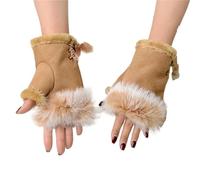 Guantes Mujer Guantes de felpa medio dedo con imitación ante, ideales for mujeres. cálidos cordón elástico for proteger la muñeca(Khaki)