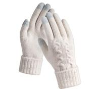 Guantes Mujer Invierno, Guantes Tactiles Mujer Forros Cálido, Guantes Mujer Termicos de Punto a Prueba de Viento Adecuado para Nieve Deporte Running Esqui Conducir Senderismo - Blanco
