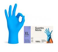 Guantes nitrilo desechables quirurgicos, alimentación, taller, industria y montaje, 100% Libres de Latex, polvo y agentes alergénicos, Diseño Ambidiestro, Un solo uso,Pack 100 unidades, Talla XL, azul