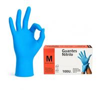 Guantes nitrilo desechables quirurgicos, alimentación, taller, industria y montaje, 100% Libres de Latex, polvo y agentes alergénicos, Diseño Ambidiestro, Un solo uso, Pack 100 unidades, Talla M, azul