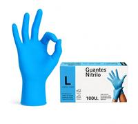 Guantes nitrilo desechables quirurgicos, alimentación, taller, industria y montaje, 100% Libres de Latex, polvo y agentes alergénicos, Diseño Ambidiestro, Un solo uso, Pack 100 unidades, Talla L, azul