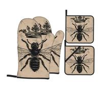 Guantes para El Horno Abeja Reina con Corona Grueso Seguro Non-Slip Agarraderas De Cocina para Microondas Barbacoa Set of 4