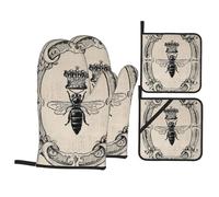 Guantes para El Horno Arte Vintage De La Corona De La Reina De La Abeja Reina Grueso Seguro Antideslizante Oven Gloves para Barbacoa La Chimenea Regalo Set of 4