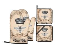 Guantes para El Horno Arte Vintage De La Corona De La Reina De La Abeja Reina Resistente Calor Extra Gruesos Guante De Cocina para Hornear Parrilla Set of 4