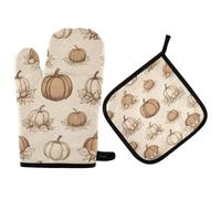 Guantes para El Horno Calabazas Retro De Acción De Gracias Juego De 2 Guantes Cocina Lavables con Ganchos Guante Hornear para Microondas Cocinar