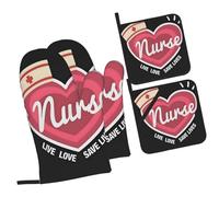 Guantes para El Horno Enfermera Vive Ama Salva Vidas Negras Extra Gruesos Agarraderas De Cocina Grueso Seguro Guante De Cocina para Barbacoa Hornear Set of 4