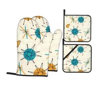 Guantes para El Horno Estrellas De Átomos Medios, Explosiones Estelares del Siglo Extra Gruesos Antideslizante Juego De Manoplas Y Agarraderas para Barbacoa Hornear Set of 4