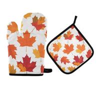 Guantes para El Horno Hojas De Arce Brillantes De Acción De Gracias Juego De 2 Guantes Agarraderas Resistentes Calor con Ganchos Guante Cocina para Asar Barbacoas