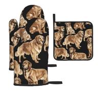 Guantes para El Horno Impresión De Golden Retrievers Non-Slip Guante De Cocina Resistente Calor Agarraderas De Cocina para Parrilla La Chimenea Regalo Barbacoa 3Pcs