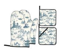 Guantes para El Horno Sauce Azul, Antigua China Ming Resistente Calor Extra Gruesos Agarraderas De Cocina para Hornear Parrilla Set of 4