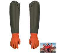 Guantes para Estanques, 1 Par de Guantes para Limpieza de Estanques, 70cm Guantes Largos de Goma, Guantes Largos de Trabajo Impermeables con Chorro de Arena de PU, Naranja