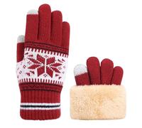 Guantes para hombre para pantalla táctil para mujer, de punto, más terciopelo, engrosados y guantes de invierno con patrón cálido (guantes para adultos) conjunto de lentejuelas (rojo, talla única)