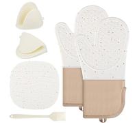 Guantes para Horno de Cocina, Manoplas Horno Resistentes, Guantes de Horno Resistentes al Calor 230℃, Juego de 6 Guantes de Cocina de Silicona Resistentes al Calor Aptos para cocinar, Hornear y Asar