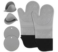 Guantes para Horno de Cocina, Manoplas Horno Resistentes, Guantes de Horno Resistentes al Calor 230℃, Juego de 6 Guantes de Cocina de Silicona Resistentes al Calor Aptos para cocinar, Hornear y Asar