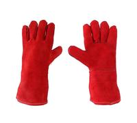 guantes para horno, Guantes de soldadura cuero resistentes al fuego y calor, quemador leña for Mig Stick Forge BBQ Grill(Red)
