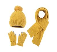 Guantes para niña, pantalla táctil, bufanda, guantes cálidos, juego de tres piezas, bufanda de calor, amarillo, Talla única