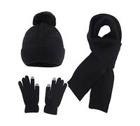 Guantes para niña, pantalla táctil, bufanda, guantes cálidos, juego de tres piezas, bufanda de calor, Negro , Talla única
