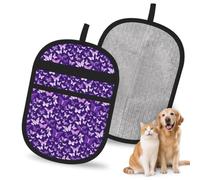 Guantes para quitar el pelo de mascotas con estampado floral de mariposas moradas para perros y gatos, limpieza de baño, reutilizables