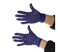 Guantes profesionales de patinaje artístico con malla de alta elasticidad y diamantes de imitación para mujeres y niñas, práctica de danza sobre hielo, color blanco (azul real)
