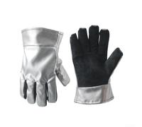 Guantes resistentes a altas temperaturas para cocinar al aire libre con respaldo de aluminio reflectante y palma de cuero de vaca negro plata
