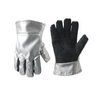 Guantes resistentes al calor de 400 °C con palma de cuero vacuno y parte trasera de papel de aluminio, guantes de horno resistentes para barbacoa, protección ignífuga, soldadura y cocción al aire