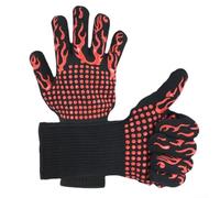 Guantes resistentes al calor de 5 dedos con forro de algodón transpirable y puño largo para asar a la parrilla, hornear y trabajar en caliente (rojo)