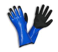 Guantes ROSTAING LIQUIDO - Par de guantes de trabajo 100% impermeables - Para trabajos de albañilería, arenado y fachadas - Guantes de protección azul y negro de longitud media - Útiles para cemento