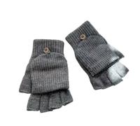 Guantes Sin Dedos 1 Pair Knitted Thicken Flip Cover Gloves Classic Solid Color Exposed Crochet Fingerless Mittens Winter Warm(Grey)