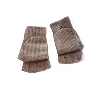 Guantes Sin Dedos 1 Pair Knitted Thicken Flip Cover Gloves Classic Solid Color Exposed Crochet Fingerless Mittens Winter Warm(Khaki)