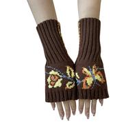 Guantes sin dedos bordados a mano para mujer, guantes largos de invierno, térmicos, calentadores de brazos con flores y mariposas, ambos lados, portátiles, calentadores de pulso, cortos de punto
