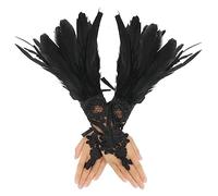 Guantes sin Dedos de Encaje para Mujer Guantes de Plumas Largas Negras Guantes de Fiesta de Disfraces de Halloween Accesorios para Disfraces de Cosplay de ópera de Carnaval para Mujer