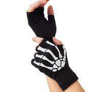 Guantes sin dedos de esqueleto oscuro que brillan en la oscuridad, accesorios unisex góticos emo para mujeres, hombres y adultos, ideales para disfraces y eventos espeluznantes, Negro, M