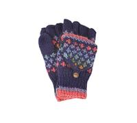 Guantes sin dedos de lana para mujer, guantes tejidos a mano, color azul marino, multicolor, talla única, hecho a mano, extra cálido, Pachamama Fair Trade, Navy/Multicolor, talla única