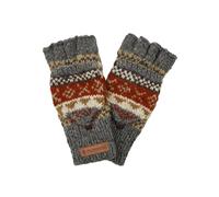 Guantes sin dedos de lana para mujer Mitones de punto a mano Fair Isle multicolor, talla única, hecho a mano, extra cálido, Pachamama Fair Trade, gris, talla única