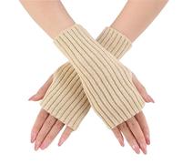 Guantes Sin Dedos Guantes De Medio Dedo For Mujer, Mangas Brazo Tejidas For Invierno, Mitones Sin Dedos, Suaves Color Sólido, For Estudiantes Con Pantalla Táctil(Beige)