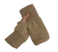 Guantes Sin Dedos Guantes suaves de invierno con medio dedo for mujer, guantes sin dedos felpa punto sólidos y cálidos, muñeca for escribir Para Invierno(Khaki)