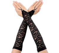 Guantes Sin Dedos Largos Negros de Encaje para Mujer - Estilo Ópera Vintage Años 20 - Cubiertas para Brazos y Codos - Accesorios para Disfraces de Fiesta, Halloween y Bodas