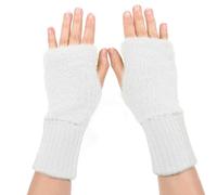 Guantes sin dedos mujer, juguetes de peluche encantadores calentadores de brazos Guantes de peluche cálidos aprender a escribir y mecanografiar el trabajo de las mujeres dentro y fuera cabina (Blanco)