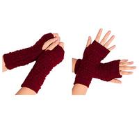 Guantes sin dedos para mujer, 2 pares de guantes de media dedo, largos, calentadores de brazos, guantes de punto sin dedos, calentadores de pulso para mujeres y niñas, borgoña, Talla única
